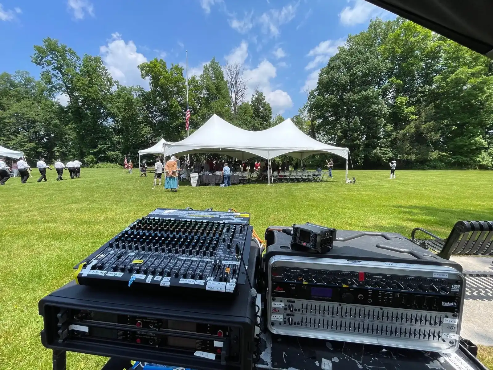 Professional sound mixing setup on a broadcast production set